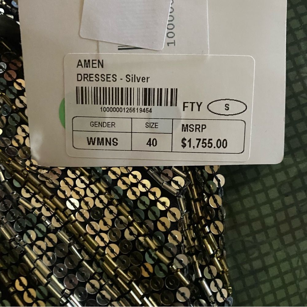 AMEN silver fringe dress black silver mini beaded cocktail party S New $1755 - Picture 10 of 14